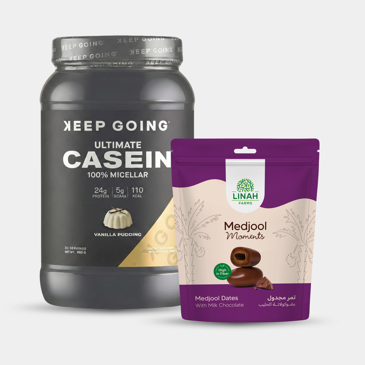 Ultimate 100% Micellar Casein Vanilla Pudding + Linah Farms Milk Chocolate Pouch 300 grams