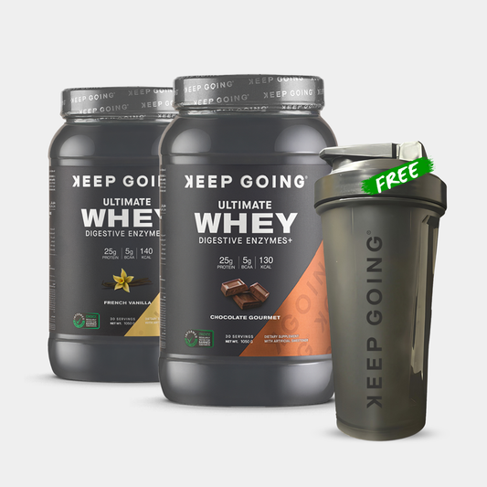 Chocolate Gourmet Whey + French Vanilla Whey + Free Keep Going Plastic Shaker