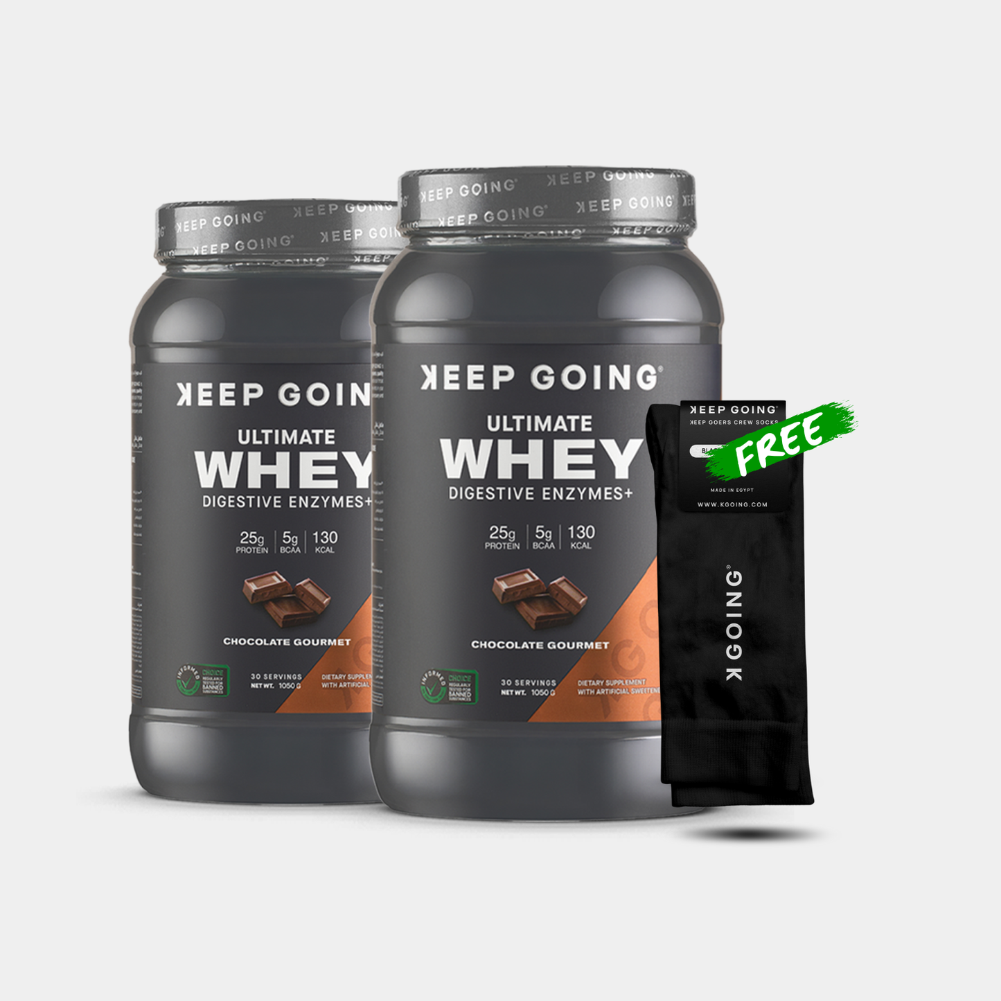 Whey Chocolate Gourmet x2+ Free Keep Goers Black Socks