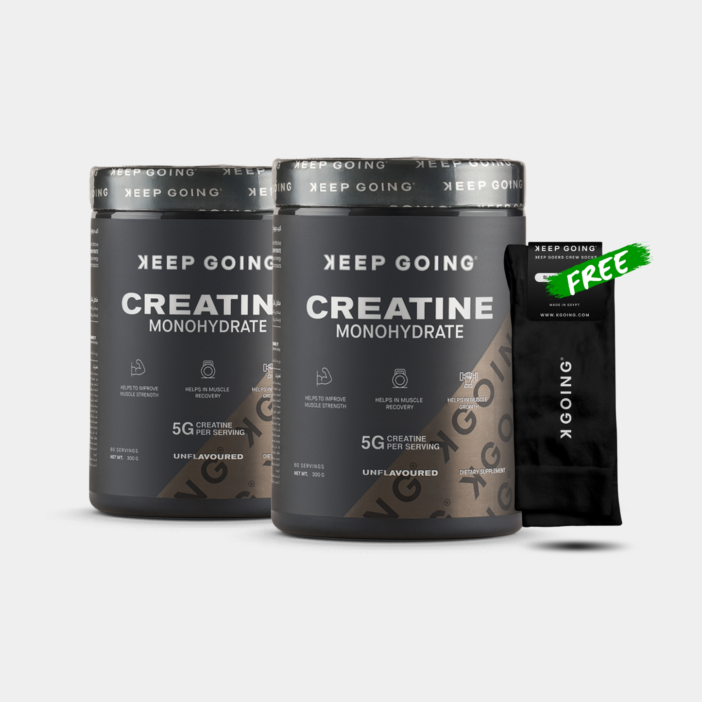 Creatine Monohydrate x2+ Free Keep Goers Black Socks