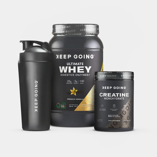 French Vanilla Whey + Keep Going Creatine Monohydrate + Premium Stainless Steel Shaker