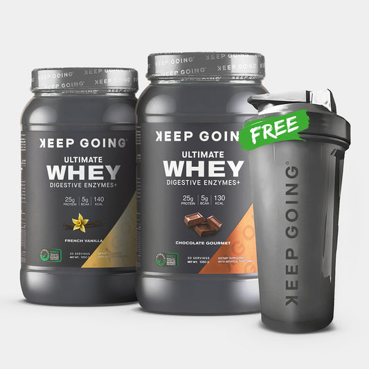 Chocolate Gourmet Whey + French Vanilla Whey + Free Keep Going Plastic Shaker