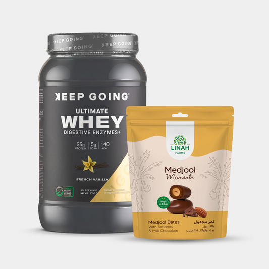 Ultimate Whey Digestive Enzymes+ French Vanilla + Linah Farms Milk Chocolate Nuts Pouch (Almond) 300 grams