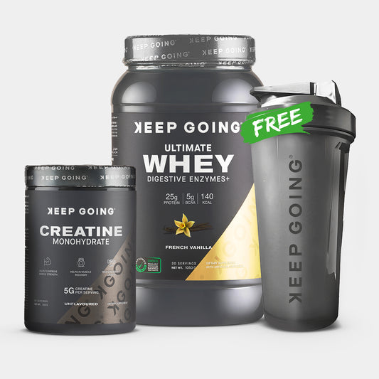 French Vanilla Whey + Keep Going Creatine Monohydrate + Free Keep Going Plastic Shaker